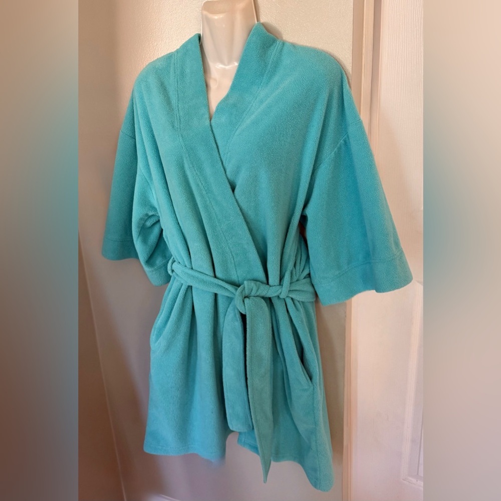 Vintage Y2K Cozy Fleece M Bathrobe Belt Pockets Lounge Women’s 8 10 Blue Pockets